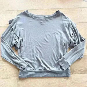 Hard tail ruffle sleeve top grey medium